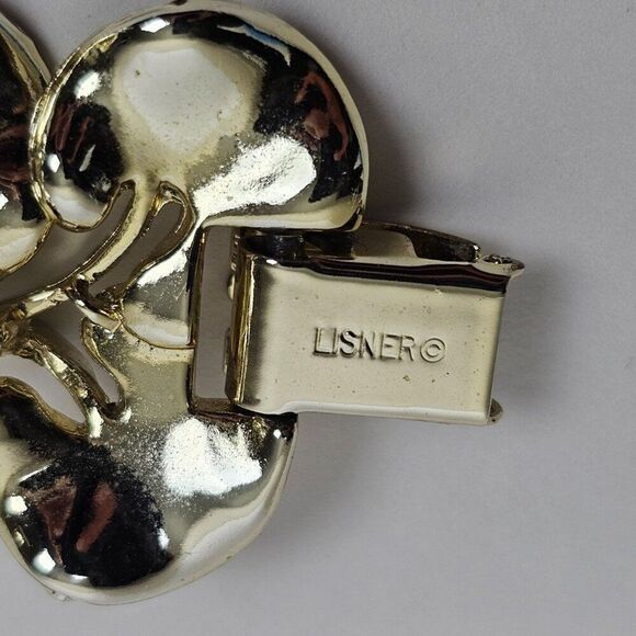 Vtg Lisner Bracelet Silver Tone Gingko Leaf Lily Pad Textured Disc Chunky 60s - Picture 4 of 11